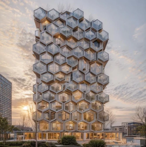building honeycomb,honeycomb structure,cubic house,honeycomb grid,cheese grater,honeycomb,glass pyramid,water cube,hexagonal,the hive,metal cladding,glass building,malmö,kirrarchitecture,steel tower,hexagon,cubic,hex,glass facade,hexagons,Architecture,General,Modern,Functional Sustainability 1