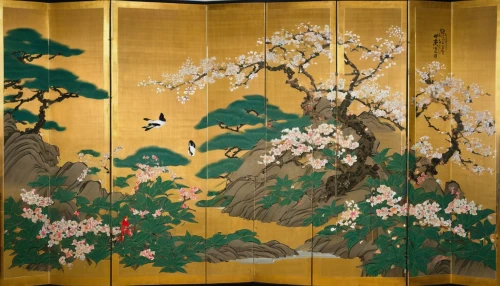 japanese art,japanese-style room,kimono fabric,japanese floral background,plum blossoms,oriental painting,cool woodblock images,bamboo curtain,silk tree,chinese screen,chinese art,the japanese tree,floral japanese,plum blossom,japanese column cherry,woodblock prints,japanese kuchenbaum,stage curtain,junshan yinzhen,the golden pavilion,Illustration,Japanese style,Japanese Style 18