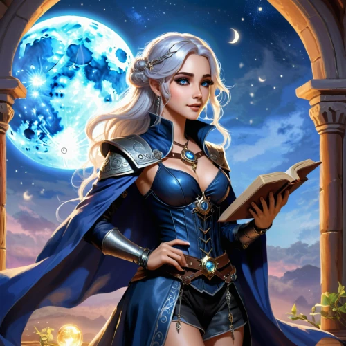 blue enchantress,fantasy portrait,heroic fantasy,sorceress,fantasy picture,fantasy woman,fantasy art,zodiac sign libra,show off aurora,massively multiplayer online role-playing game,luna,dark elf,sterntaler,aurora,elsa,elza,librarian,eufiliya,arcanum,cg artwork,Illustration,Realistic Fantasy,Realistic Fantasy 01