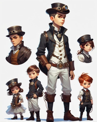 steampunk,boy's hats,nautical children,pilgrim,chimney sweep,sailors,gentleman icons,victorian style,the victorian era,victorian,indiana jones,airships,hatter,park ranger,brown sailor,officers,naval officer,sparrows family,sheriff,police uniforms,Conceptual Art,Fantasy,Fantasy 19