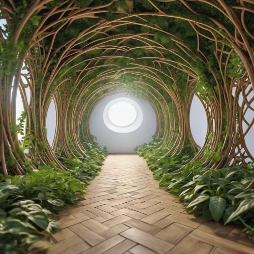 plant tunnel,tunnel of plants,wall tunnel,hallway space,fractal environment,winter garden,walkway,garden of plants,regenerative,pergola,bamboo curtain,bamboo frame,bamboo plants,3d rendering,garden design sydney,indoor,dandelion hall,virtual landscape,semi circle arch,eco-construction,Photography,General,Realistic