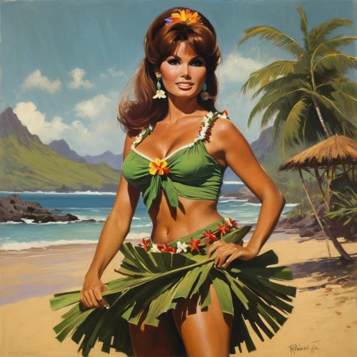 polynesian girl,hula,luau,mai tai,aloha,blue hawaii,polynesian,candy island girl,hawaiian,tropic,tahiti,south pacific,vintage art,pin-up girl,retro women,the sea maid,palm leaves,beach scenery,pinup girl,polynesia,Conceptual Art,Fantasy,Fantasy 15
