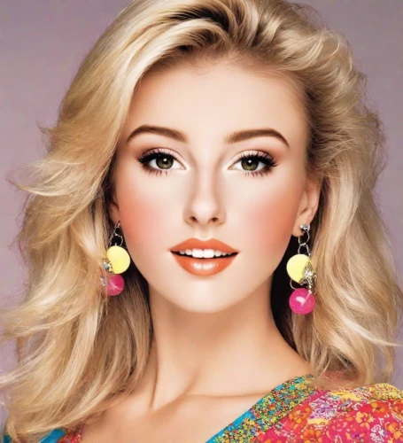 princess' earring,earrings,airbrushed,barbie doll,earring,vintage makeup,magnolieacease,beautiful woman,eurasian,barbie,beautiful young woman,beautiful face,edit icon,popart,gena rolands-hollywood,pompadour,girl-in-pop-art,1980s,doll's facial features,colour pencils