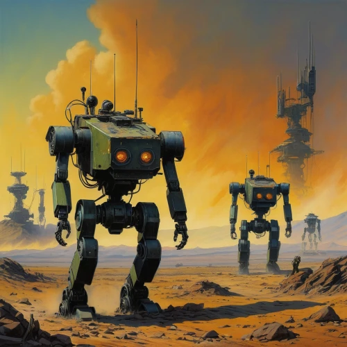 robots,droids,robot combat,sci fi,sci fiction illustration,robotics,droid,sci - fi,sci-fi,military robot,science fiction,mecha,industrial robot,mech,robot in space,scifi,science-fiction,machines,robotic,post-apocalyptic landscape,Illustration,Realistic Fantasy,Realistic Fantasy 06