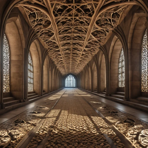 vaulted ceiling,hall of the fallen,gothic architecture,lattice windows,medieval architecture,islamic architectural,portcullis,islamic pattern,arches,the center of symmetry,floor tiles,lattice window,hassan 2 mosque,cloister,the hassan ii mosque,symmetrical,hallway space,hallway,kirrarchitecture,sacred geometry,Photography,General,Realistic
