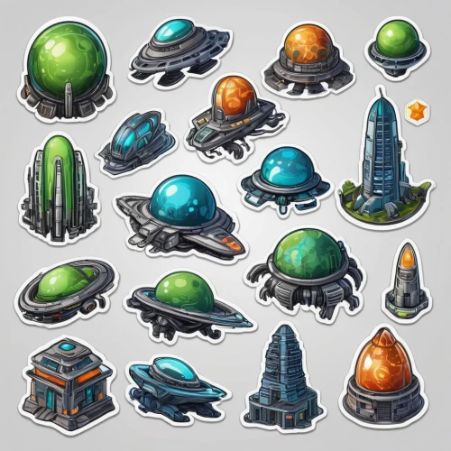 space ships,spaceships,turrets,collected game assets,systems icons,airships,set of icons,spheres,roof domes,blobs,space port,spaceship space,icon set,scarabs,capsule,snowglobes,alien world,pods,alien invasion,shuttlecocks,Unique,Design,Sticker
