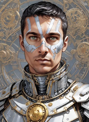 paladin,prejmer,centurion,emperor,tiberius,sci fiction illustration,heroic fantasy,crusader,zodiac sign libra,armor,fantasy portrait,cyborg,cuirass,knight armor,male elf,cullen skink,alaunt,key-hole captain,iron mask hero,world digital painting