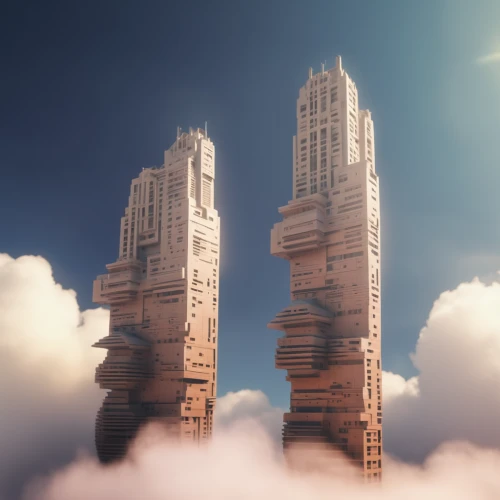 cloud towers,sky space concept,skycraper,urban towers,skyscrapers,towers,futuristic landscape,futuristic architecture,sky apartment,stone towers,cloud mountain,high rises,skyscapers,smoke stacks,twin towers,cloud mountains,power towers,cube stilt houses,skyscraper,monolith,Photography,General,Realistic