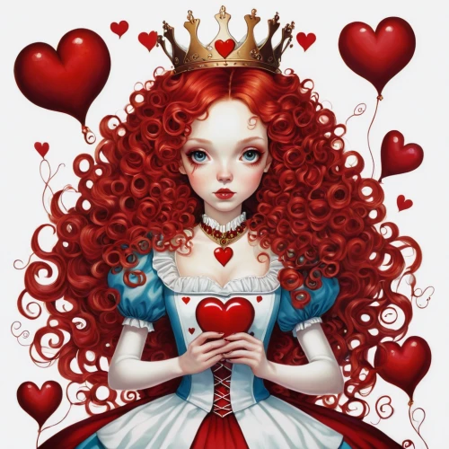 queen of hearts,heart with crown,red heart,valentine pin up,heart clipart,redhead doll,valentine day's pin up,heart icon,heart candy,red heart medallion,stitched heart,heart with hearts,fire heart,painted hearts,heart,red heart shapes,raggedy ann,puffy hearts,heart-shaped,fairy tale character,Illustration,Abstract Fantasy,Abstract Fantasy 11