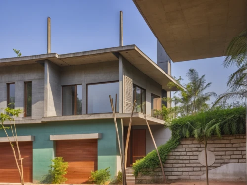 mid century house,dunes house,cube stilt houses,modern architecture,stilt house,residential house,exposed concrete,tropical house,mid century modern,modern house,kerala porotta,build by mirza golam pir,corten steel,holiday villa,eco-construction,cubic house,timber house,concrete ceiling,roof tile,concrete construction,Photography,General,Realistic