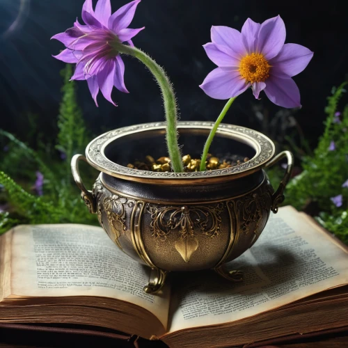 magical pot,bookmark with flowers,potted plant,teacup arrangement,flower bowl,wooden flower pot,potted flowers,elven flower,golden pot,flowerpot,flower pot,bach flower therapy,herbaceous plant,flower background,herbal medicine,magic book,garden pot,naturopathy,still life photography,blooming tea,Photography,General,Realistic