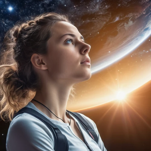 astronomer,earth in focus,space art,inner planets,heliosphere,astronomers,copernican world system,celestial bodies,the universe,space tourism,woman thinking,connectedness,the earth,astronomical,astronomy,space travel,space,lost in space,astronautics,celestial body,Photography,General,Realistic