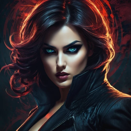 scarlet witch,black widow,clary,vampire woman,dark angel,evil woman,transistor,sorceress,sci fiction illustration,world digital painting,femme fatale,fantasy portrait,dark art,vampire lady,dark portrait,huntress,katniss,daemon,fantasy art,game illustration,Conceptual Art,Fantasy,Fantasy 02