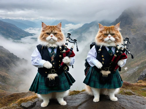 oktoberfest cats,bagpipes,bagpipe,scottish,highlander,highland games,scottish highlands,pipe and drums,kilt,cat european,tartarstan,scottish smallpipes,cat warrior,scotland,highlands,scotsman,glencoe,two cats,celtic woman,scottish golf,Photography,General,Fantasy