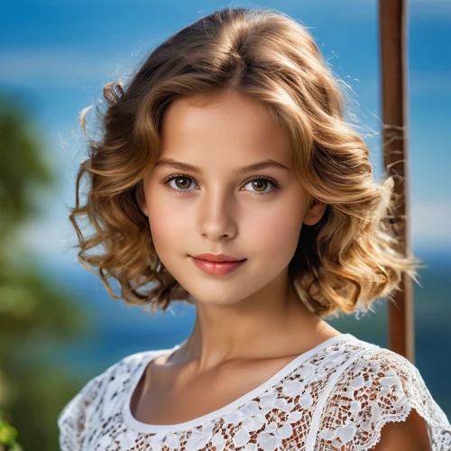 shirley temple,child portrait,romantic portrait,girl portrait,beautiful young woman,young beauty,little girl in wind,portrait of a girl,relaxed young girl,pretty young woman,young lady,lily-rose melody depp,portrait photography,ukrainian,romantic look,beautiful girl,madeleine,mystical portrait of a girl,girl in white dress,natural cosmetic,Photography,General,Realistic