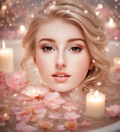 romantic look,scent of roses,candlelights,romantic portrait,romantic rose,scent of jasmine,tea-lights,tea lights,peach rose,beautiful girl with flowers,burning candles,candlelight,women's cosmetics,candle light,candle,rose petals,the blonde in the river,fragrance,with roses,burning candle