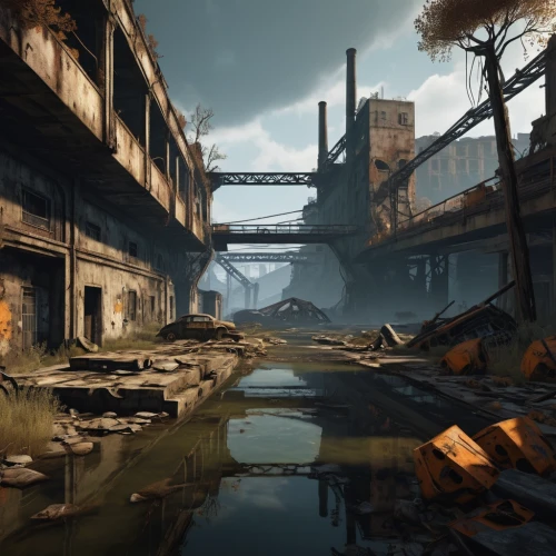 post-apocalyptic landscape,post apocalyptic,industrial ruin,wasteland,post-apocalypse,destroyed city,fallout4,lostplace,lost place,industrial landscape,backwater,derelict,waterway,the ugly swamp,lost places,riverbank,the brook,tributary,abandoned,half life,Photography,General,Natural