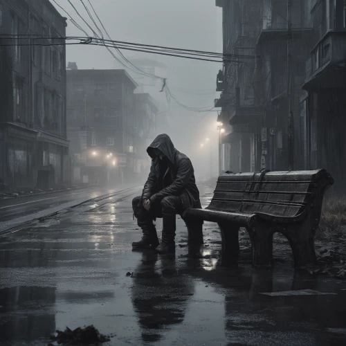 loneliness,lonely,lonely child,to be alone,man on a bench,alone,melancholy,man praying,desolate,lonliness,sorrow,solitude,heavy rain,weather-beaten,in the rain,depression,rainy day,rainy,man with umbrella,rain,Conceptual Art,Fantasy,Fantasy 33