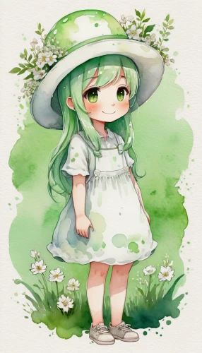 lilly of the valley,green summer,lily of the field,mint blossom,green and white,marie leaf,forest clover,summer hat,lily of the valley,lily pad,apple mint,incarnate clover,country dress,emerald,grass lily,spring background,flower hat,green fields,sage color,centella,Illustration,Japanese style,Japanese Style 06
