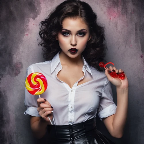 lollipop,vampire woman,lollipops,retro pin up girl,iced-lolly,pin up girl,vampire lady,pin-up girl,retro pin up girls,cigarette girl,pin up,woman with ice-cream,pin ups,vintage woman,valentine day's pin up,valentine pin up,maraschino,vampire,retro woman,pin-up,Conceptual Art,Fantasy,Fantasy 34