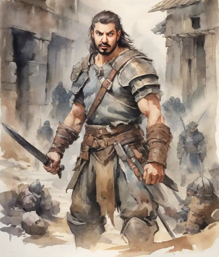 watercolor sketch,barbarian,the wanderer,watercolor,mercenary,greek,thorin,dwarf sundheim,east-european shepherd,watercolor background,game illustration,shepherd,watercolor painting,lone warrior,genghis khan,warlord,caracalla,fantasy warrior,water color,watercolors