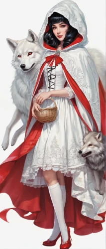 red riding hood,little red riding hood,kitsune,akita inu,wolf in sheep's clothing,samoyed,red coat,white and red,woman holding pie,akita,inari,white fur hat,white shepherd,nurse,white rose snow queen,fairy tale character,white dog,white coat,girl with dog,snow white