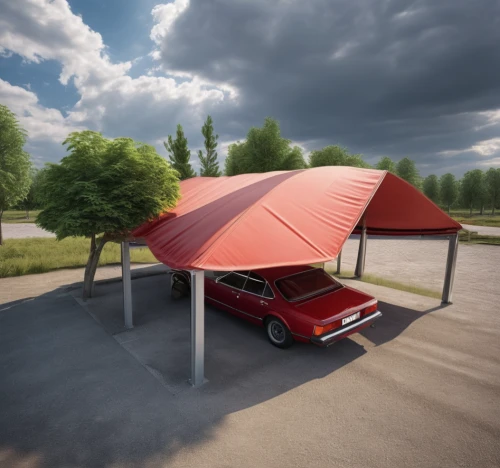 roof tent,folding roof,vehicle cover,underground garage,teardrop camper,car roof,boat trailer,fishing tent,red roof,drive-in theater,sunshade,gas-station,shooting brake,awnings,automobile repair shop,garage,drive in restaurant,3d rendering,filling station,restored camper,Photography,General,Realistic