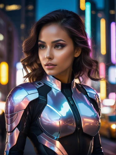 futuristic,silver,chrome steel,cyborg,neon body painting,metallic,visual effect lighting,aluminum,superhero background,silk,steel,x-men,symetra,sprint woman,latex clothing,xmen,nova,photo session in bodysuit,head woman,superhero,Photography,General,Cinematic