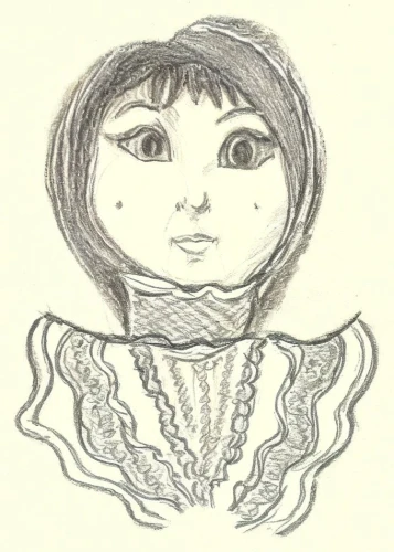 bonnet,female face,doll's head,woman's face,female doll,doily,doll head,head of garlic,female symbol,uterine,embryo,head woman,vintage drawing,veil,cloth doll,breastplate,hand-drawn illustration,female portrait,doll's facial features,dress form