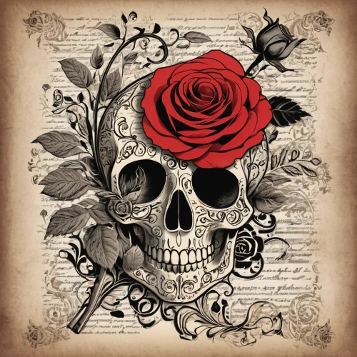 way of the roses,old country roses,jolly roger,red rose,rose flower illustration,memento mori,calavera,red roses,la calavera catrina,wild roses,cd cover,skull bones,calaverita sugar,day of the dead paper,skull and crossbones,roses pattern,skeleton key,dance of death,days of the dead,scent of roses,Illustration,Vector,Vector 21