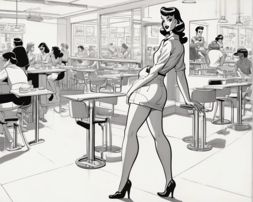 retro diner,retro pin up girls,50's style,waitress,retro pin up girl,stewardess,pin up girl,pin-up girls,pin up girls,pin-up girl,cigarette girl,fifties,pinup girl,cafeteria,fashion illustration,woman at cafe,pin ups,retro women,pin up,soda fountain,Illustration,American Style,American Style 05