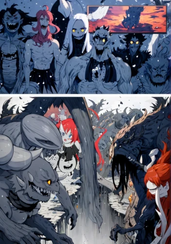 winter festival,winter animals,backgrounds,panels,nine-tailed,guards of the canyon,infinite snow,dragon slayers,glory of the snow,banner set,heaven and hell,the three magi,eternal snow,4 seasons,battle,concept art,fighting poses,winter background,dragons,warrior and orc,Anime,Anime,Traditional