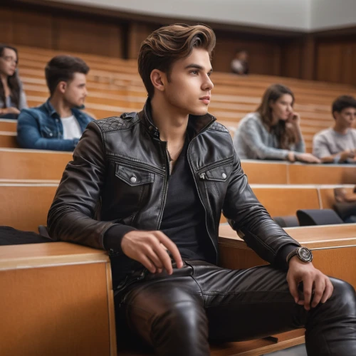 lecture hall,leather jacket,audience,business school,student with mic,student,young people,students,male youth,college students,classroom,lecturer,academic,college student,university,high school,music conservatory,school enrollment,school benches,community college,Photography,General,Natural
