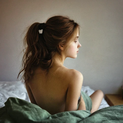 girl in bed,woman on bed,relaxed young girl,young woman,girl from behind,half profile,girl in a long,girl portrait,woman portrait,without clothes,thoughtful,morning light,mystical portrait of a girl,woman laying down,girl sitting,beautiful young woman,girl from the back,portrait of a girl,morning girl,in the morning,Photography,Documentary Photography,Documentary Photography 27