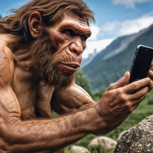 neanderthals,neanderthal,mobile banking,human evolution,stone age,mobile devices,music on your smartphone,mobile device,smartphone,paleolithic,windows phone,mobile gaming,chimpanzee,iphone 6 plus,ape,iphone 6s plus,social media addiction,woman holding a smartphone,prehistory,great apes,Photography,General,Realistic