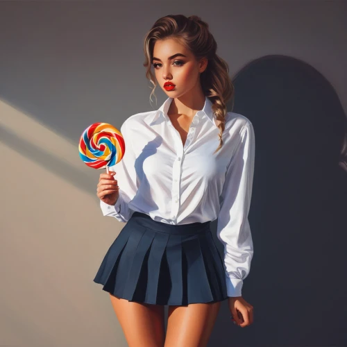 lollipop,lollipops,iced-lolly,lolly,schoolgirl,neon candies,retro pin up girl,pin-up girl,retro girl,woman with ice-cream,pin up girl,lollypop,sailor,baton twirling,lolly jar,girl with speech bubble,candies,girl with cereal bowl,candy,school uniform,Conceptual Art,Fantasy,Fantasy 32