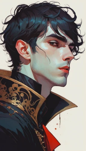 male elf,fantasy portrait,vampire,psychic vampire,count,corvin,tumblr icon,moody portrait,jester,daemon,bellboy,detail shot,newt,apothecary,masquerade,pinterest icon,gothic portrait,crow,matador,imperial coat,Illustration,Paper based,Paper Based 19