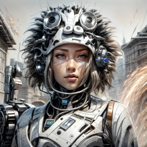 sci fiction illustration,cg artwork,steampunk,cyborg,operator,cyberpunk,infiltrator,streampunk,female warrior,sci fi,drone operator,drone pilot,game illustration,cybernetics,mercenary,republic,girl with gun,combat medic,samara,scifi