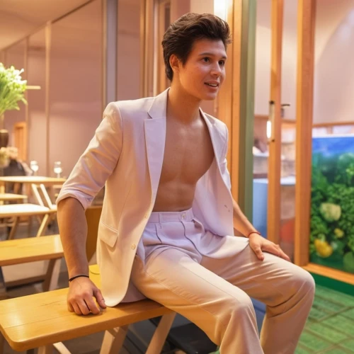 wedding suit,the suit,men's suit,chest hair,hotel man,white clothing,male model,social,greek god,sauna,suit actor,shirtless,bathrobe,suit,the groom,chest,danila bagrov,formal wear,male poses for drawing,one-piece garment,Photography,General,Realistic