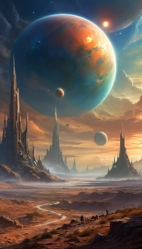 futuristic landscape,alien planet,fantasy landscape,alien world,desert planet,lunar landscape,planets,space art,planet eart,exoplanet,terraforming,gas planet,fantasy picture,sci fiction illustration,fantasy art,planet alien sky,planet,planetary system,red planet,world digital painting,Illustration,Realistic Fantasy,Realistic Fantasy 01