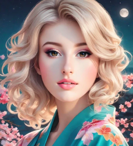 fantasy portrait,romantic portrait,japanese floral background,kimono,japanese sakura background,jasmine blossom,portrait background,world digital painting,geisha,magnolia,romantic look,sakura blossom,cherry blossom,magnolia blossom,oriental princess,camellia,peach blossom,fantasy picture,floral background,geisha girl