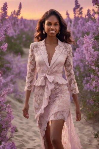 lilac blossom,jasmine bush,lilac arbor,california lilac,blossoming,blossomed,walking down the aisle,enchanted,floral,flower girl,enchanting,honeymoon,ethereal,white lilac,in full bloom,a woman,floral dress,woman walking,springtime background,african american woman