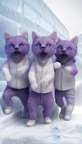 ice bears,purple,violet family,winter animals,purple background,cat family,the purple-and-white,snow figures,ice,cats,wall,purple wallpaper,purple-white,snowballs,felines,lilac,purple rizantém,anthropomorphized animals,cats angora,patrols,Material,Material,Fluorite