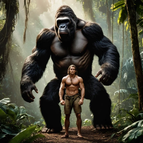 tarzan,king kong,silverback,kong,gorilla,great apes,ape,neanderthal,human evolution,cave man,neanderthals,orang utan,stone age,paleolithic,the law of the jungle,caveman,gorilla soldier,giant,primate,size comparison,Photography,General,Cinematic
