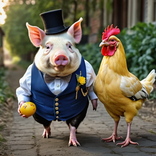 animals play dress-up,hen limo,anthropomorphized animals,barnyard,pubg mascot,chicken run,brakel hen,cockerel,poultry,whimsical animals,farmyard,landfowl,formal wear,chickens,free range chicken,farm animals,fowl,funny turkey pictures,pig's trotters,chicken yard,Photography,General,Realistic
