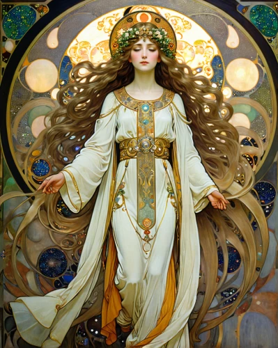 mucha,art nouveau,art nouveau design,alfons mucha,priestess,art nouveau frame,art nouveau frames,the prophet mary,rusalka,joan of arc,accolade,golden wreath,artemisia,zodiac sign libra,virgo,the magdalene,cybele,goddess of justice,celtic queen,mary-gold,Art,Artistic Painting,Artistic Painting 32