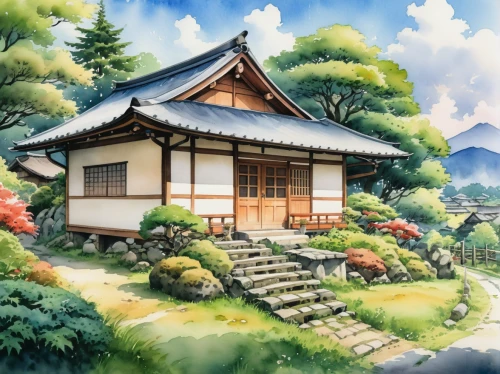 japanese shrine,home landscape,japanese floral background,ginkaku-ji,japanese art,japanese architecture,japanese background,tsukemono,landscape background,oriental painting,japan landscape,asian architecture,traditional house,japanese-style room,roof landscape,small house,golden pavilion,wooden house,ryokan,watercolor background,Photography,General,Realistic