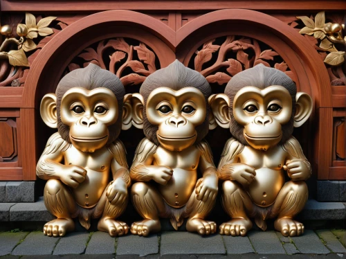 three monkeys,three wise monkeys,monkeys band,primates,monkey family,monkeys,great apes,wooden figures,monkey gang,hear no evil,gibbon 5,japan macaque,chinese icons,barbary macaques,buddhists monks,orang utan,primate,speak no evil,anthropomorphized animals,monks,Photography,General,Realistic