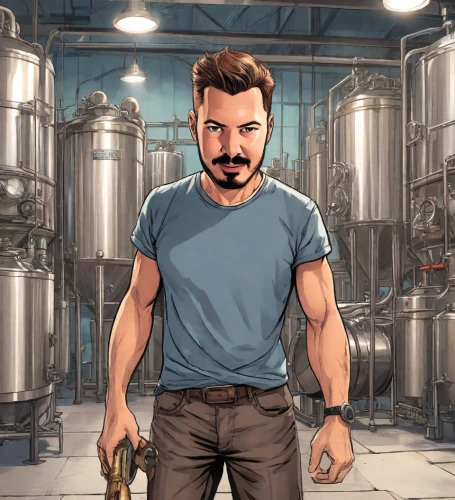 tony stark,winemaker,brewery,boilermaker,handyman,game illustration,mechanic,blue-collar worker,grain whisky,bartender,sci fiction illustration,warehouseman,plumber,barman,brawny,craft beer,engineer,acetylene,shia,the production of the beer