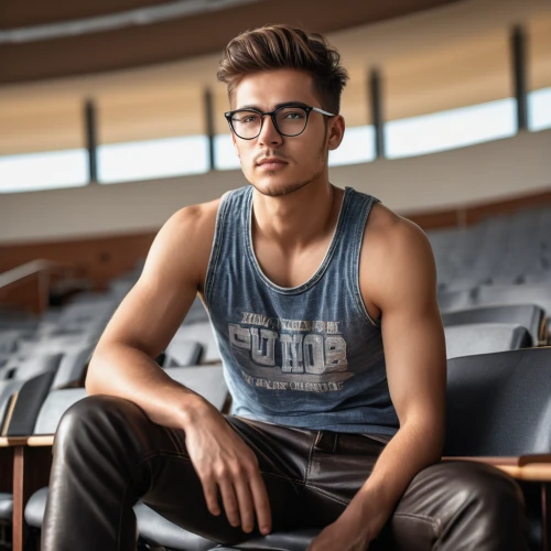 bleachers,male model,reading glasses,with glasses,glasses,sleeveless shirt,arms,danila bagrov,vest,silver framed glasses,active shirt,basketball player,men's wear,latino,lukas 2,man on a bench,young model istanbul,fitness professional,eyeglasses,glasses glass,Photography,General,Natural